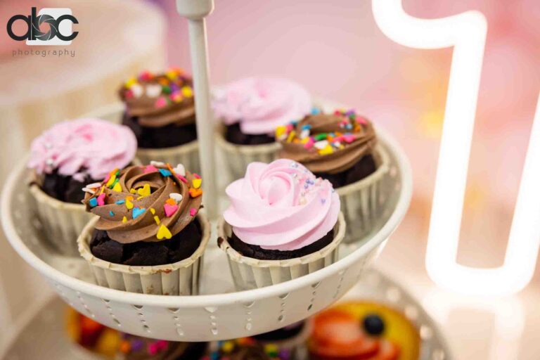 Birthday cupcakes at party photography