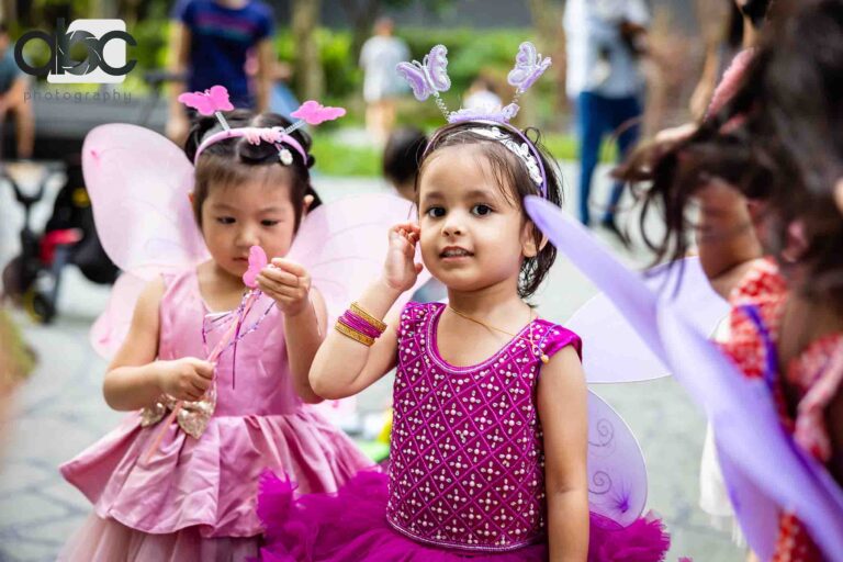 Girls in fairy costumes at birthday party