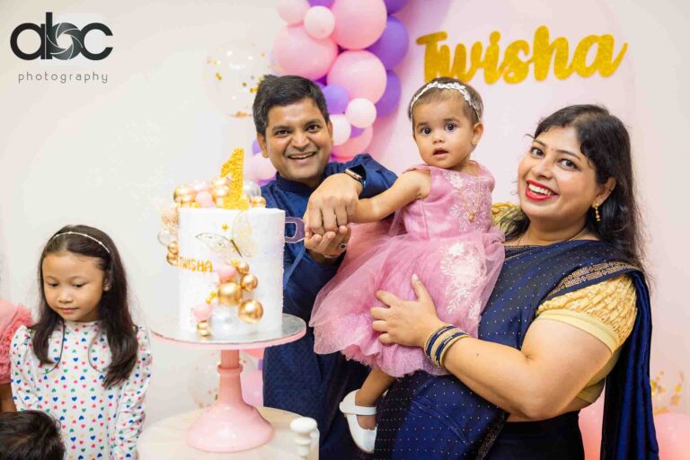 Family portrait at first birthday party