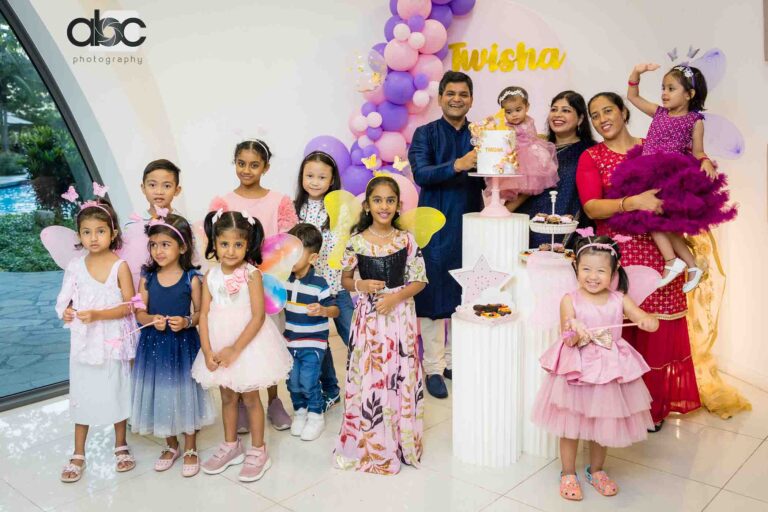 Group portrait at first birthday party