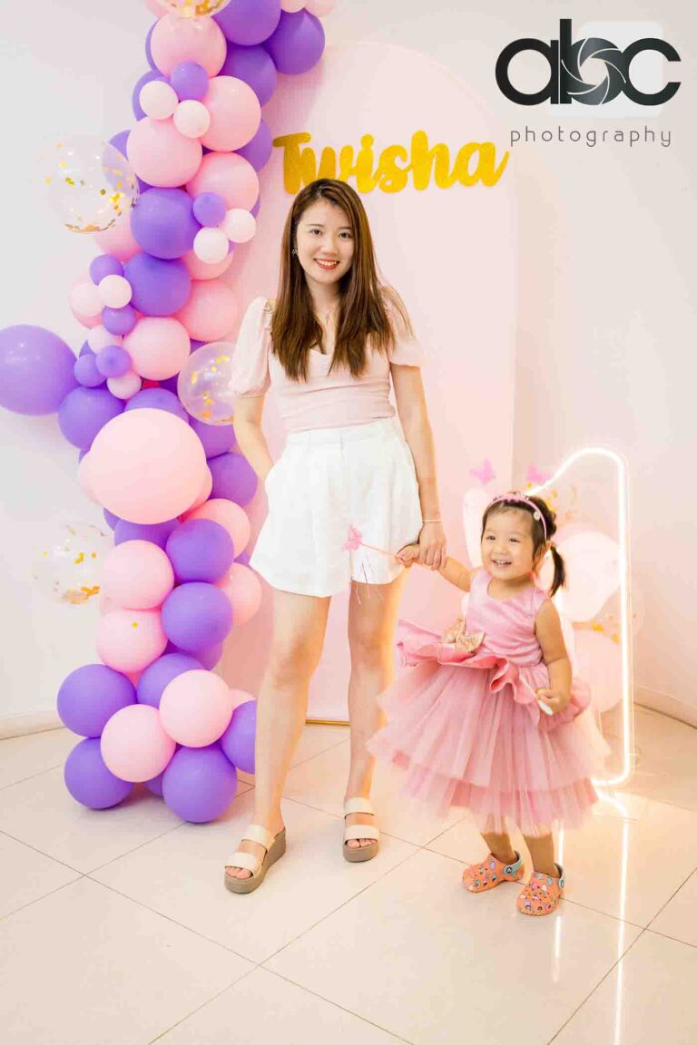 Mother and daughter birthday balloon backdrop