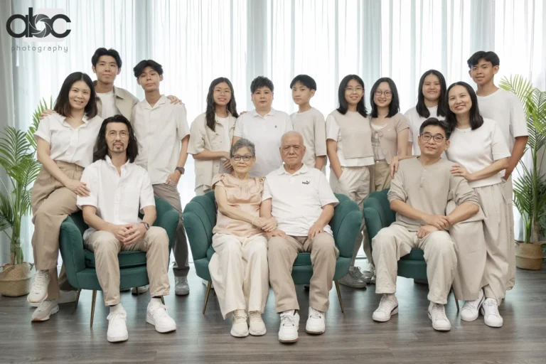 Family studio photoshoot with grandparents