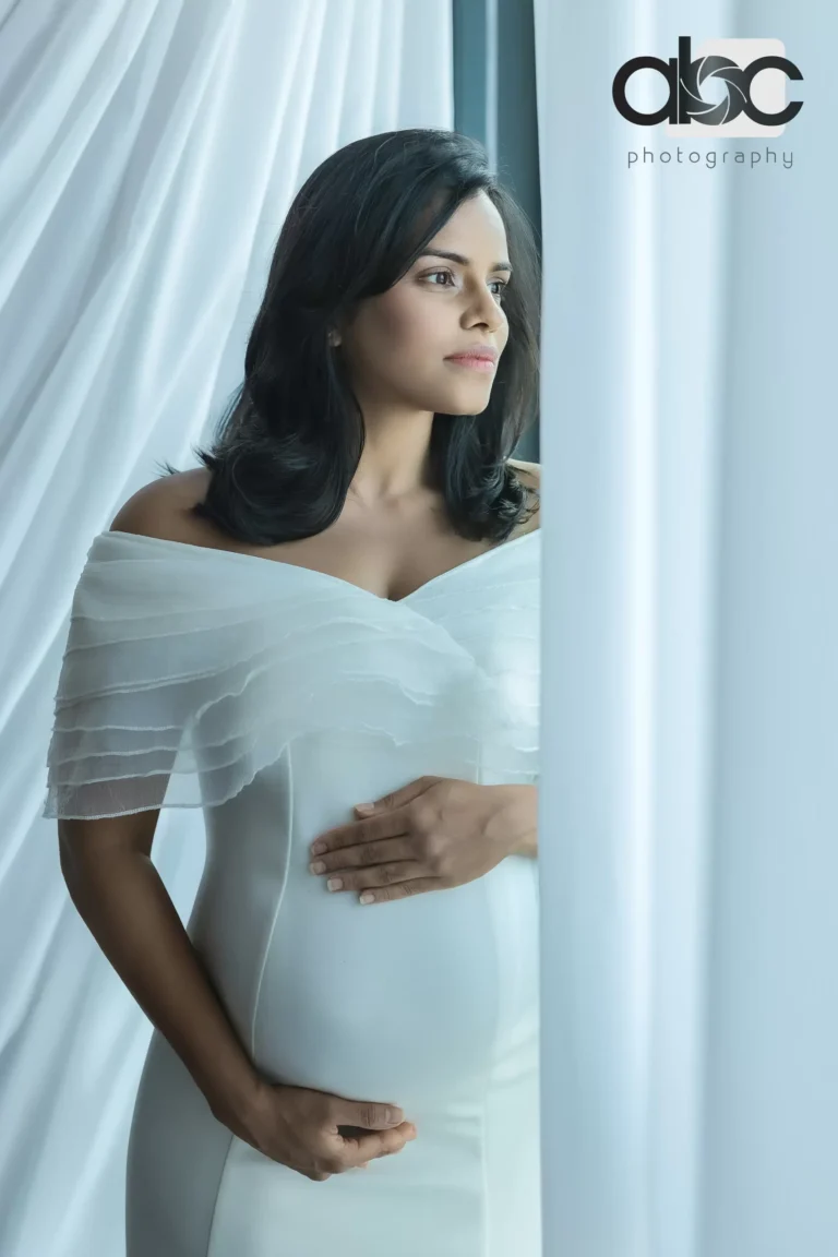 Maternity portrait Singapore in white gown
