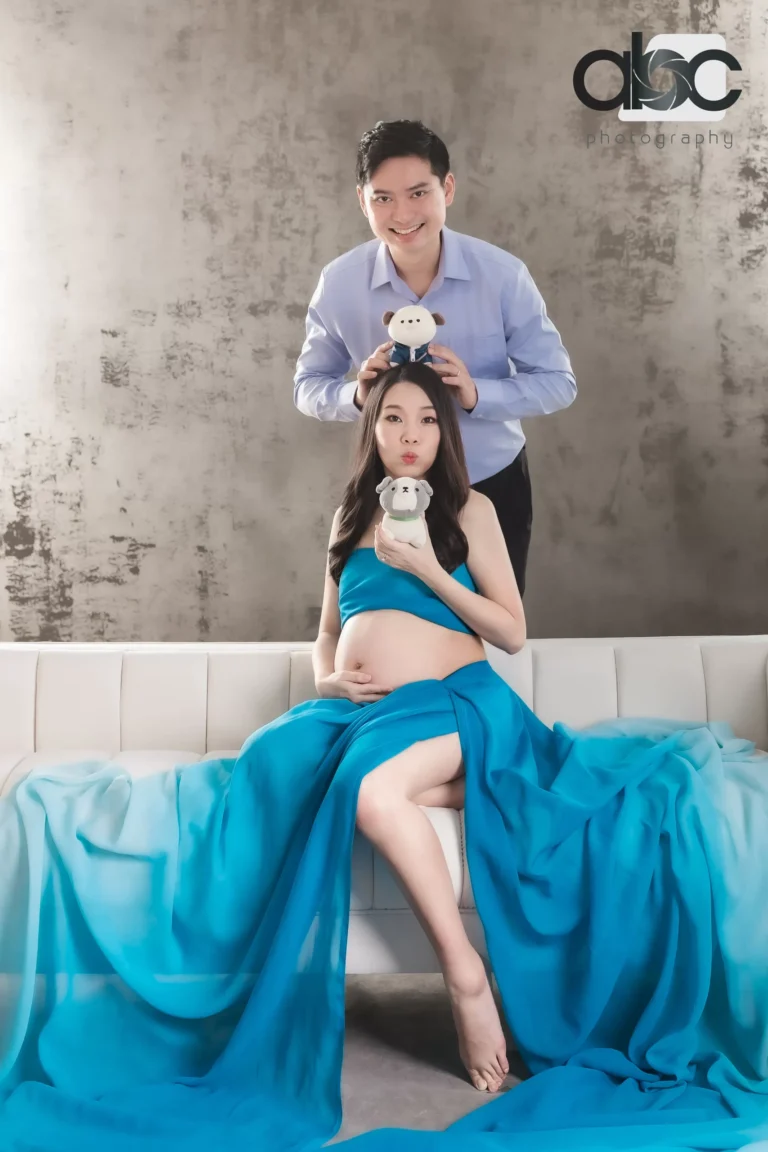 Maternity photoshoot studio Singapore blue gown