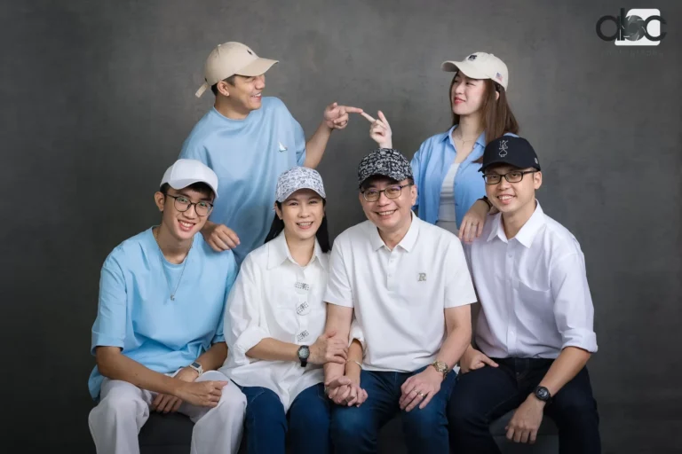 Family portrait studio Singapore in blue tones