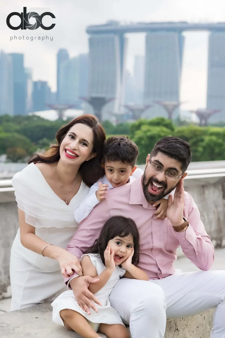 Family photoshoot with Marina Bay backdrop Singapore