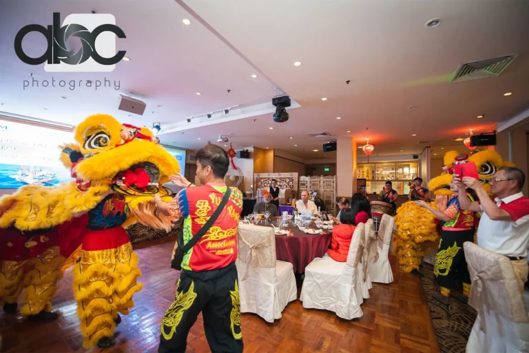 Lion dance performance in event hall