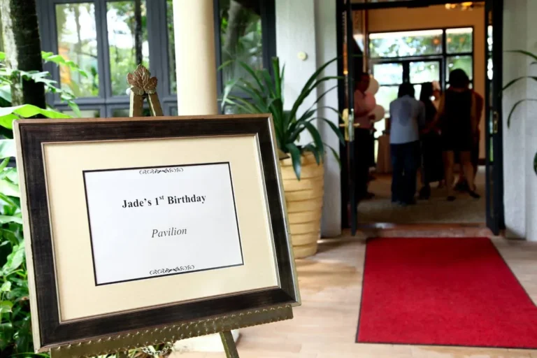 First birthday event signage at entrance