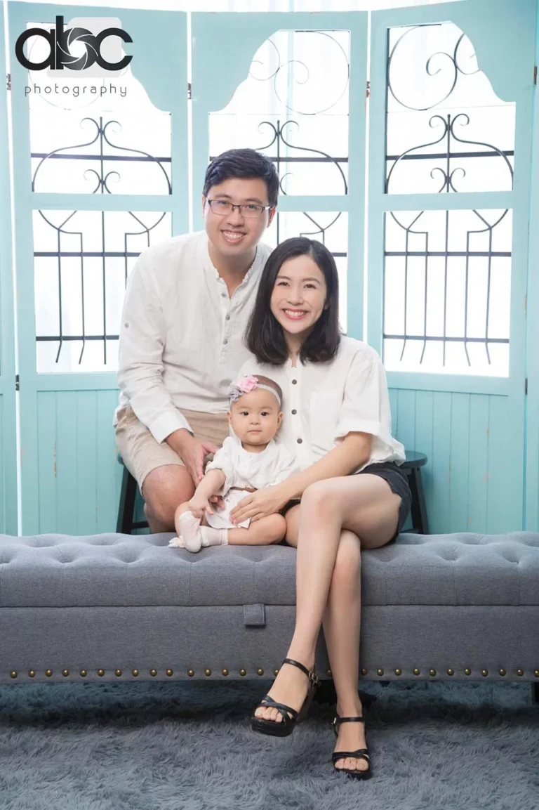 Family with baby during studio photoshoot