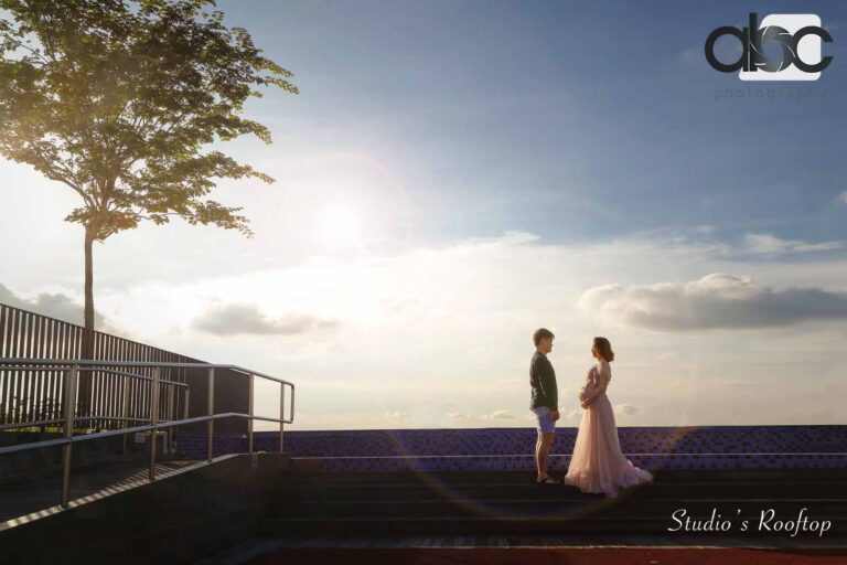 Rooftop maternity photoshoot at sunset Singapore