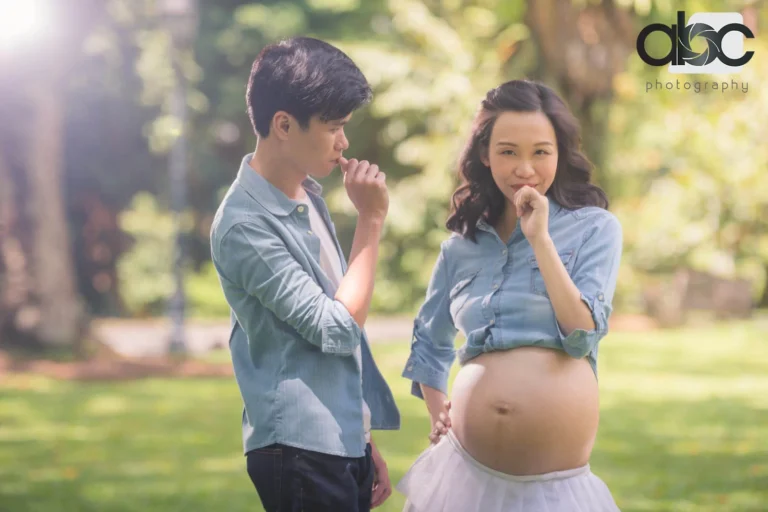 Couple outdoor pregnancy photoshoot in denim