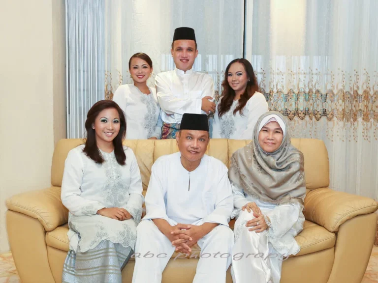 Family portrait in white traditional wear