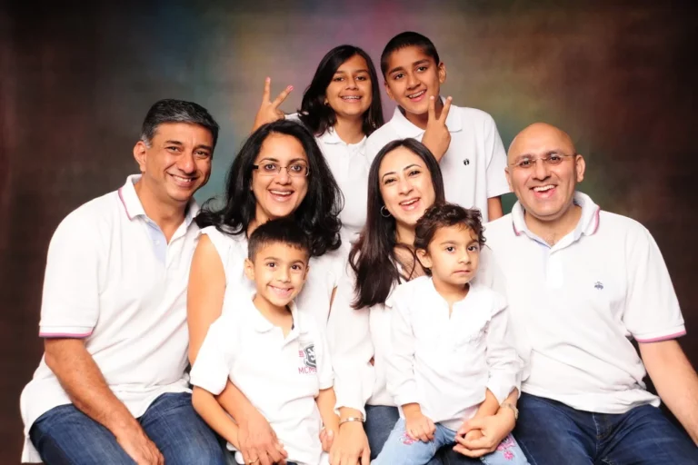 Family portrait in white polo shirts