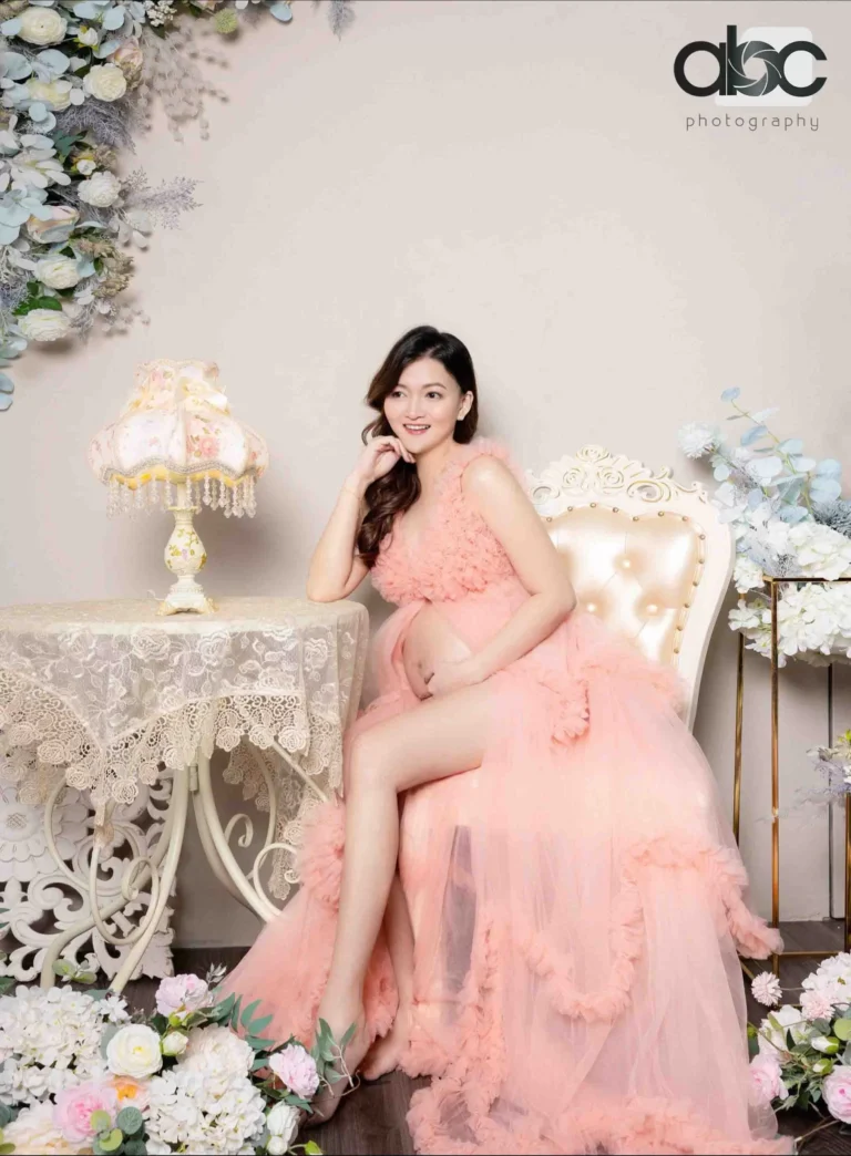 Maternity portrait in pink gown Singapore