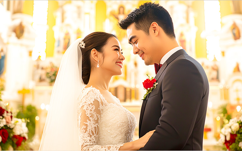 A close-up wedding shot with warm, golden tones and soft lighting
